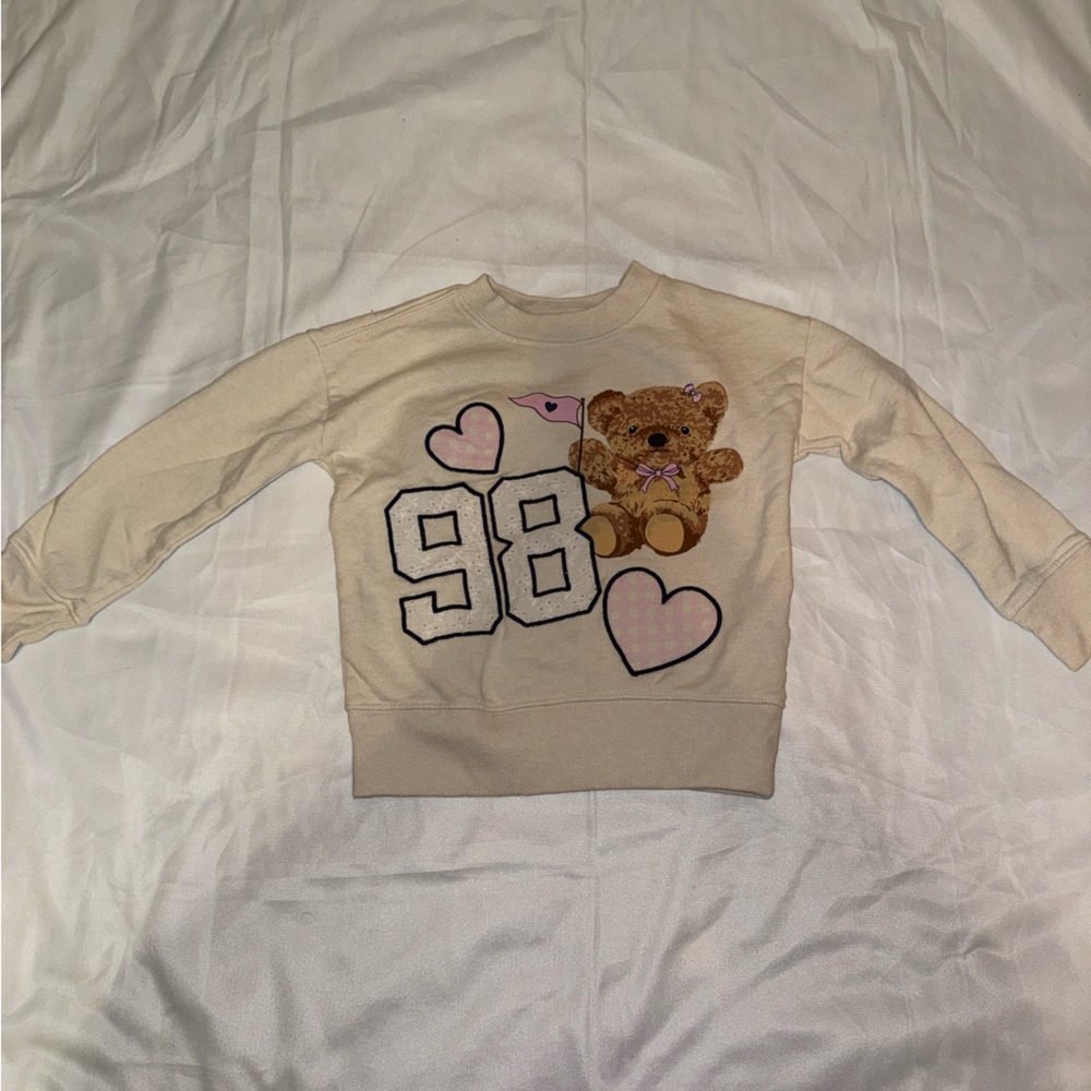 Kids Cream Heart and Bear Graphic Sweater